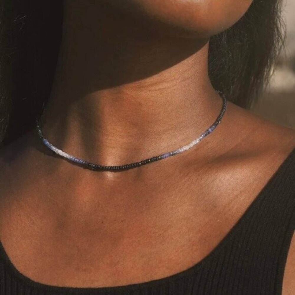GORGEOUS Ombre Sapphire Necklace + Bracelet Set Waterproof Gold Genuine Gemstone - Picture 4 of 12